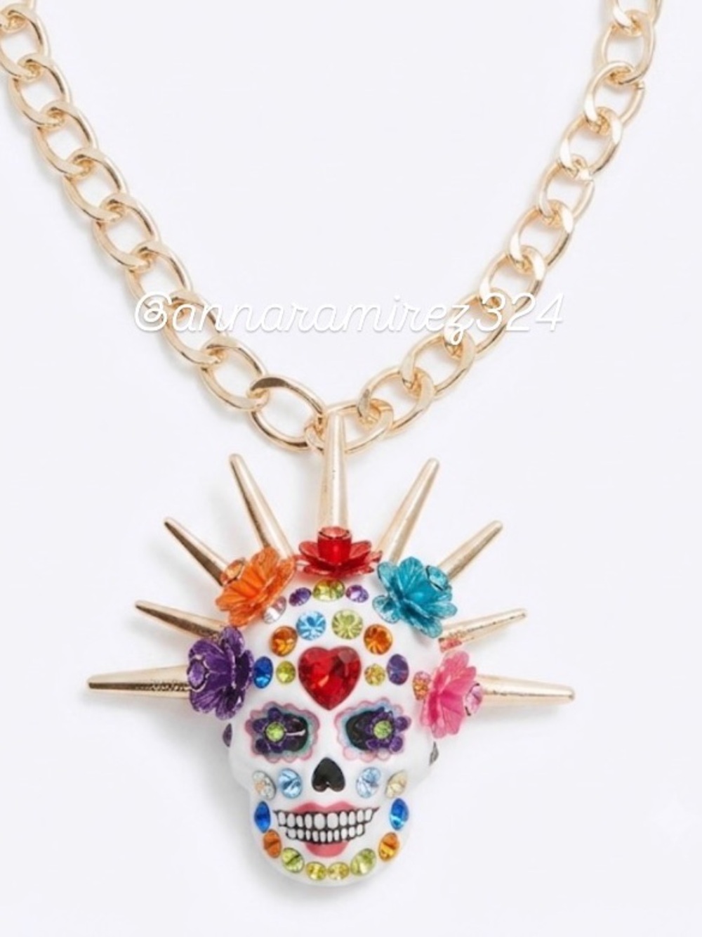 NWT ⚜️🌺⚜️ Betsey Johnson Faux-Stone Sugar Skull Bride Pendant Necklace